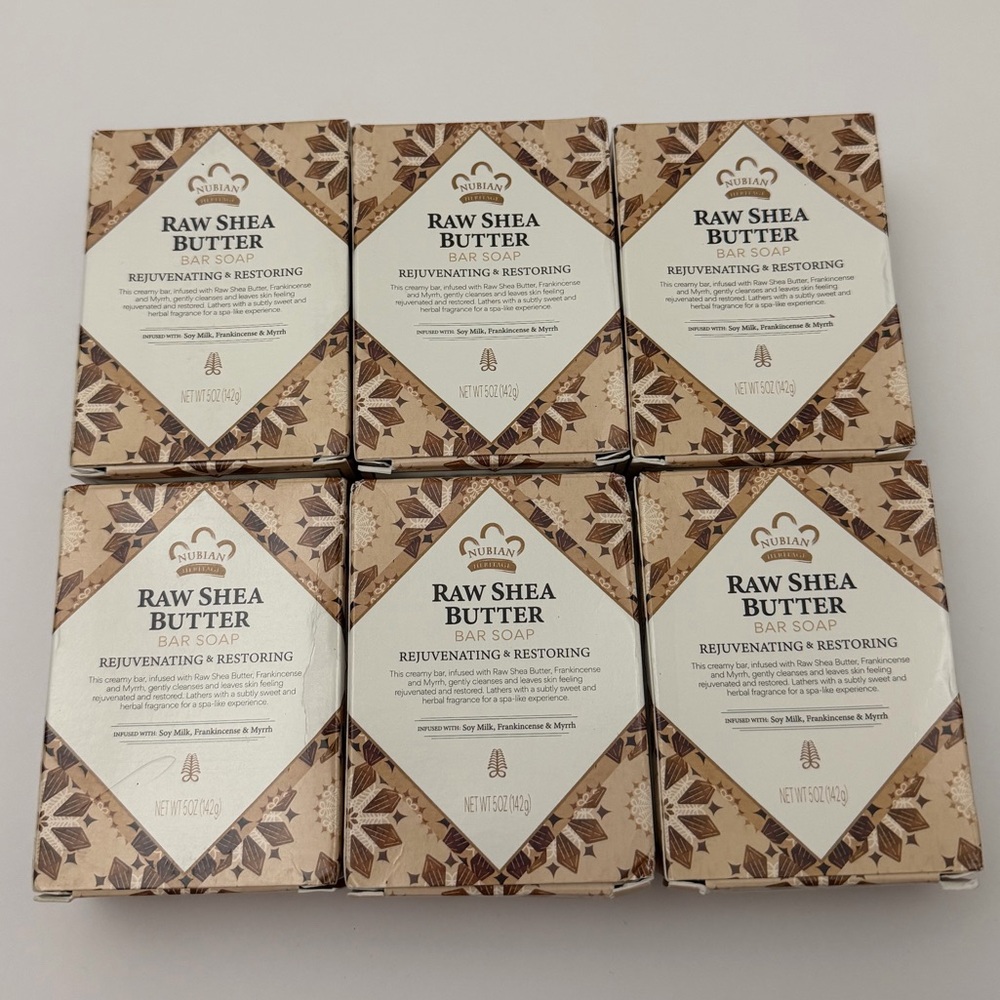 6x Nubian Heritage Raw Shea Butter Bar Soaps. 5 Oz Each